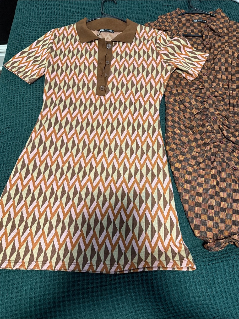 Zara Retro Geometric Polo Mini Dress - Brown/Pink/Olive